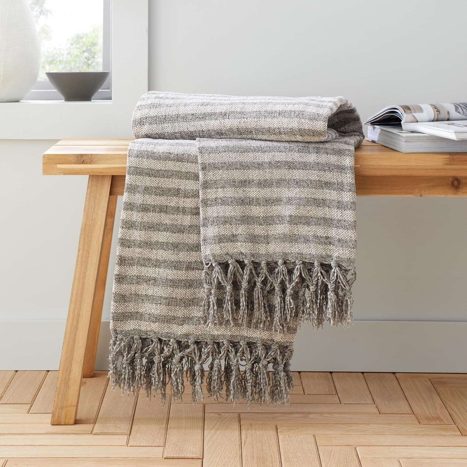 Catherine Lansfield Stripe Chenille Throw 130x170cm, Grey