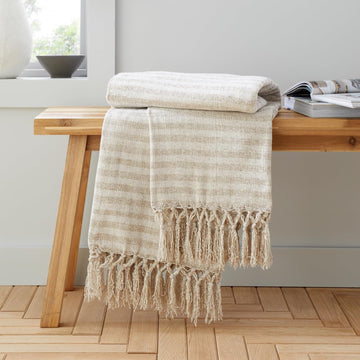 Catherine Lansfield Stripe Chenille Throw 130x170cm, Natural