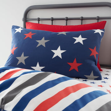 Catherine Lansfield Stripes & Stars Duvet Cover, Single, (Twin Pack)