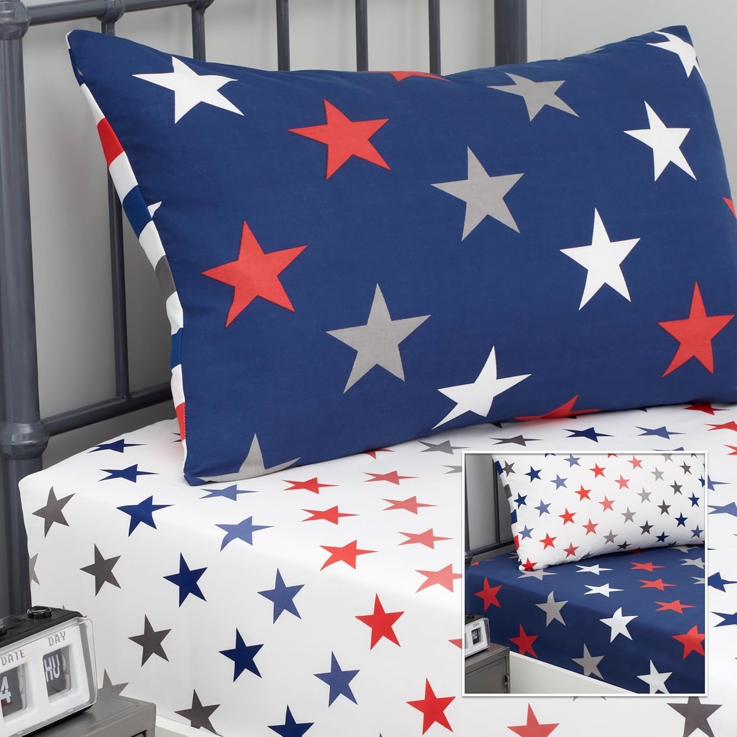 Catherine Lansfield Stripes & Stars Fitted Sheet, Single (Twin Pack)