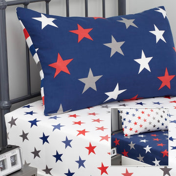Catherine Lansfield Stripes & Stars Fitted Sheet, Double (Twin Pack)