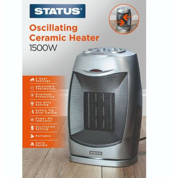 STATUS 1500W Silver Ceramic Portable Fan Heater