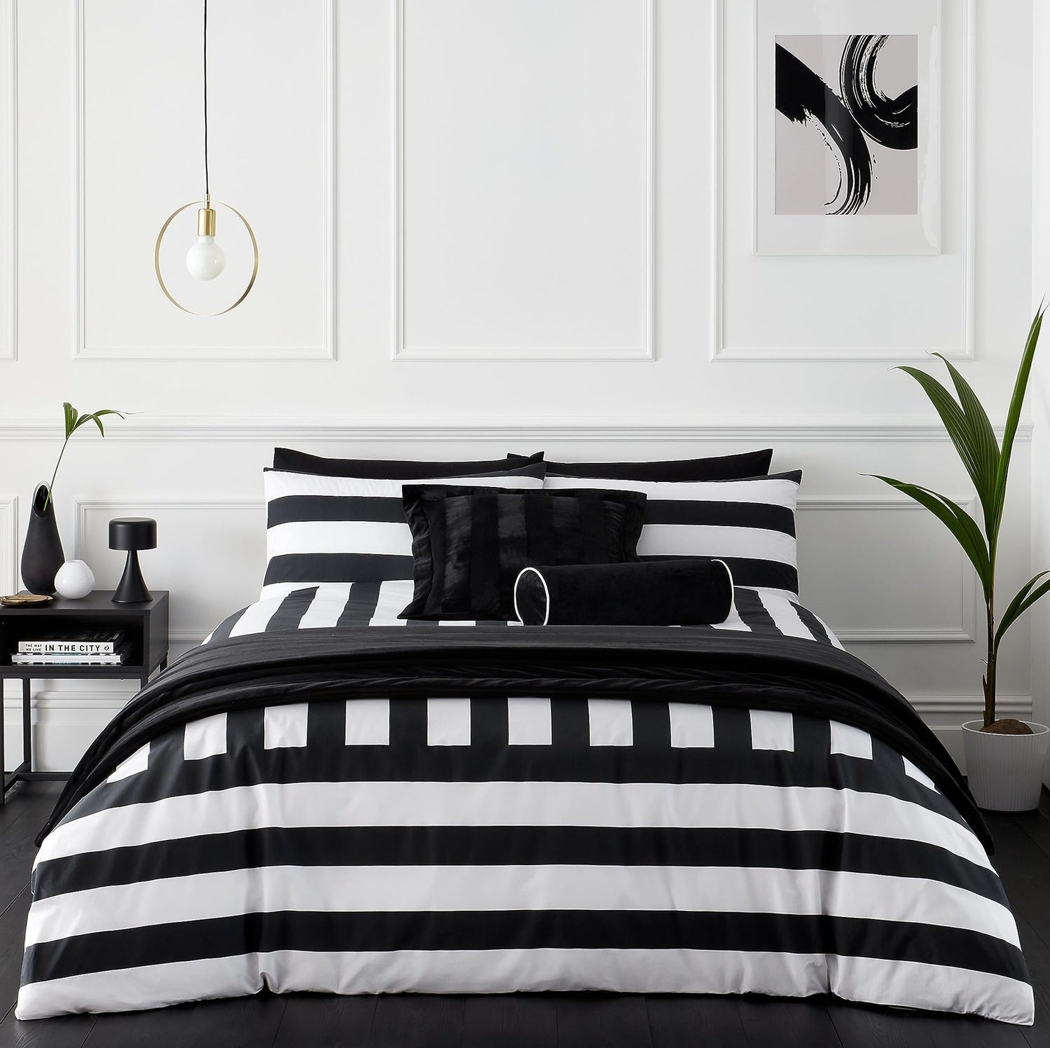 Style Sisters Bold Stripe Duvet Cover Set, Super King, Black & White