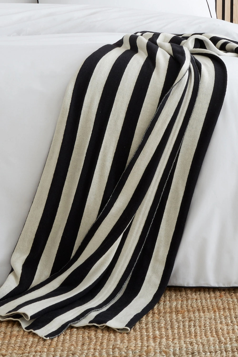 Style Sisters Knitted Stripe Throw, 150x180cm - Black & White