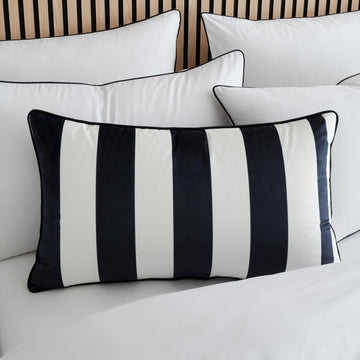 Style Sisters Monochrome Velvet Stripe Cushion, Black & White
