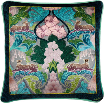 Laurence Llewelyn Bowen LLB Zig Zag Velvet Piped Edge Filled Cushion 43x43cm - Teal & Green