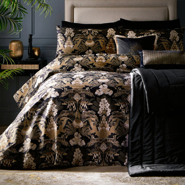 LLB Suburban Jungle Cats Duvet Cover Set, King, Black & Gold