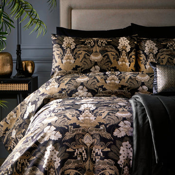 LLB Suburban Jungle Cats Duvet Cover Set, King, Black & Gold