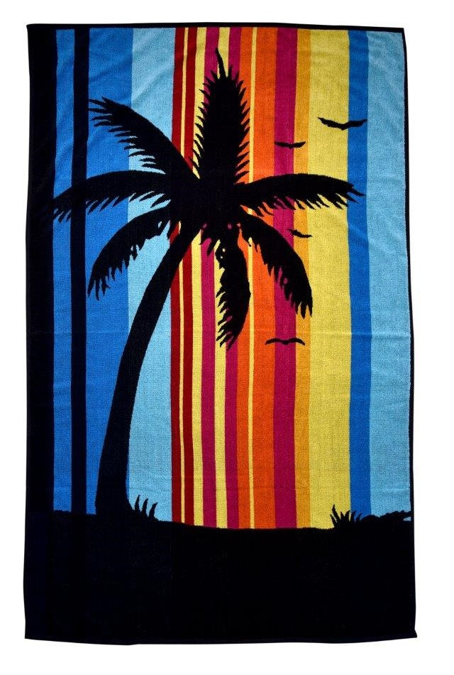 Sunset Palm Tree Large Beach Towel - New