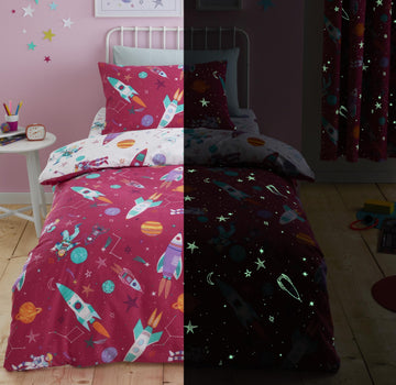 Supersonic Glow In The Dark Bed Duvet Cover Set - Pink