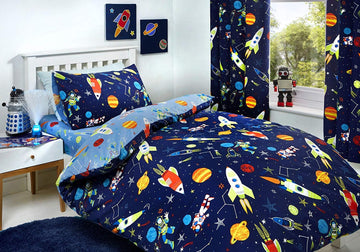 Supersonic Glow In The Dark Bed Duvet Cover Set - Navy Blue