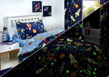 Supersonic Glow In The Dark Bed Duvet Cover Set - Navy Blue