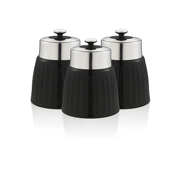 3Pcs Swan Black & Chrome Stainless Steel Canisters