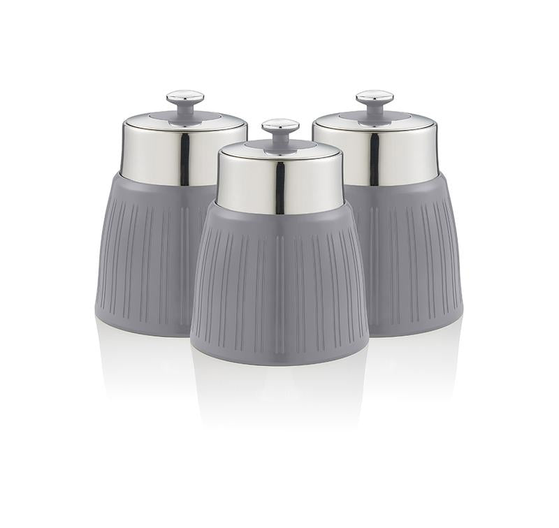3Pcs Swan Grey & Chrome Stainless Steel Canisters