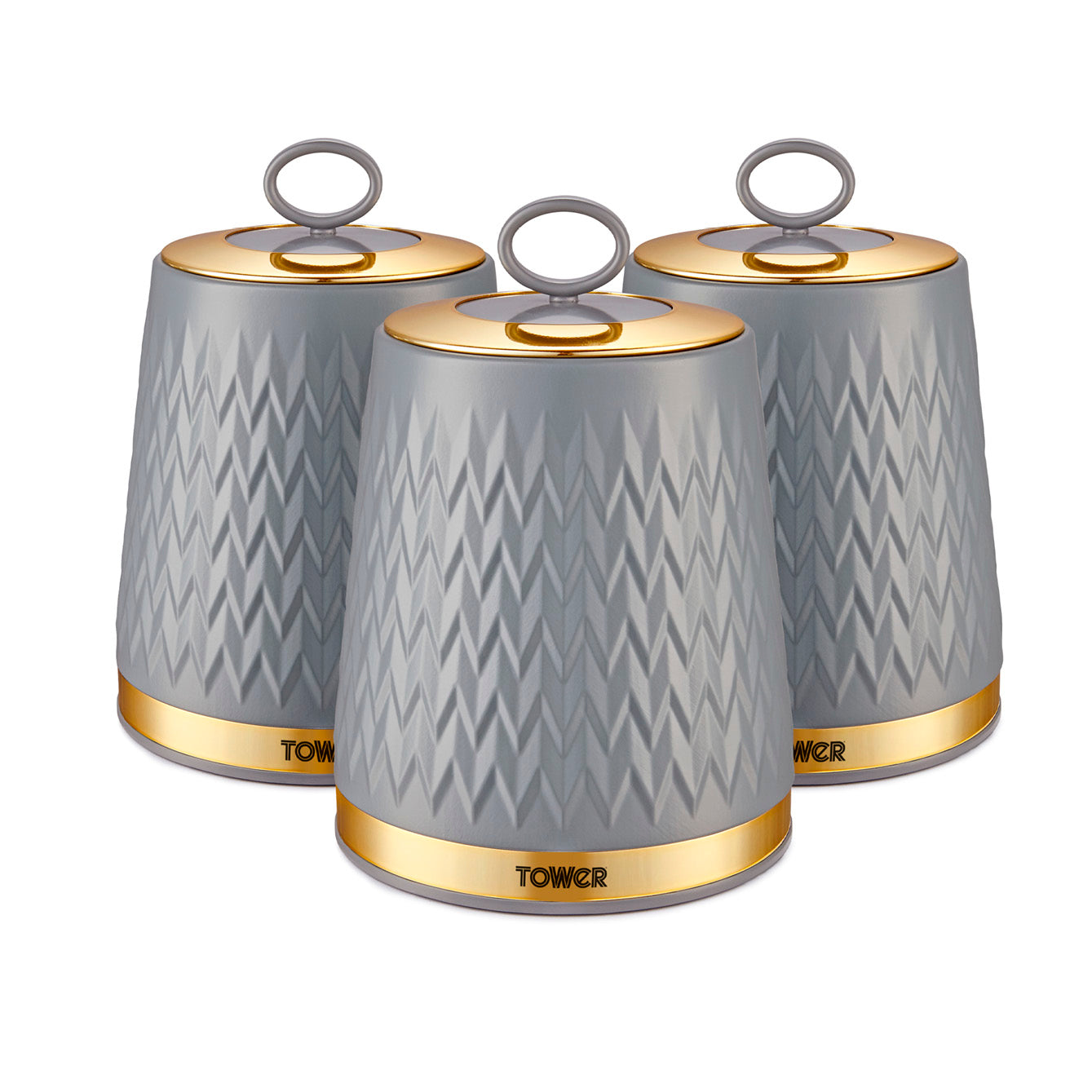 Tower Set of 3 Empire Grey Tea Coffee Sugar Storage Jars