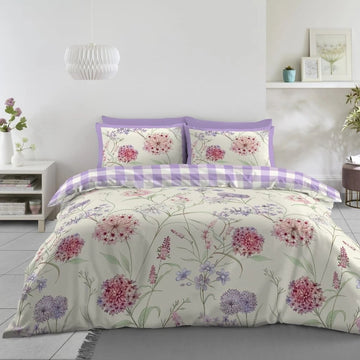 Botanical Spring Gingham Duvet Cover Set, King, Lilac