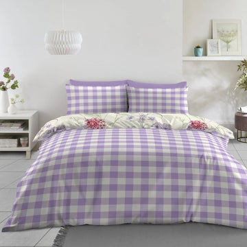 Botanical Spring Gingham Duvet Cover Set, King, Lilac