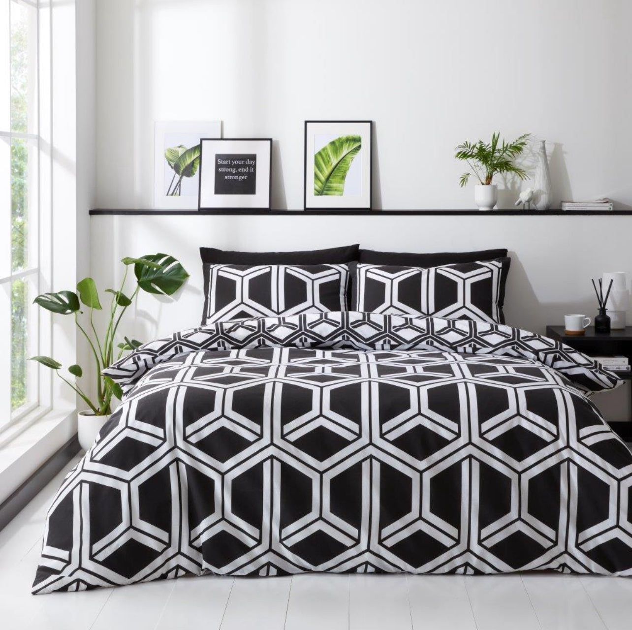 Geometric Black & White Duvet Cover Set, Double