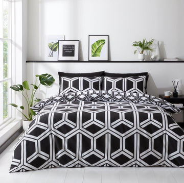 Geometric Black & White Duvet Cover Set, Double