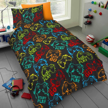 Gamer Duvet Cover Set, Single, Black