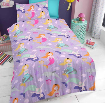 Mermaid Duvet Cover Set, Single, Lilac & Aqua