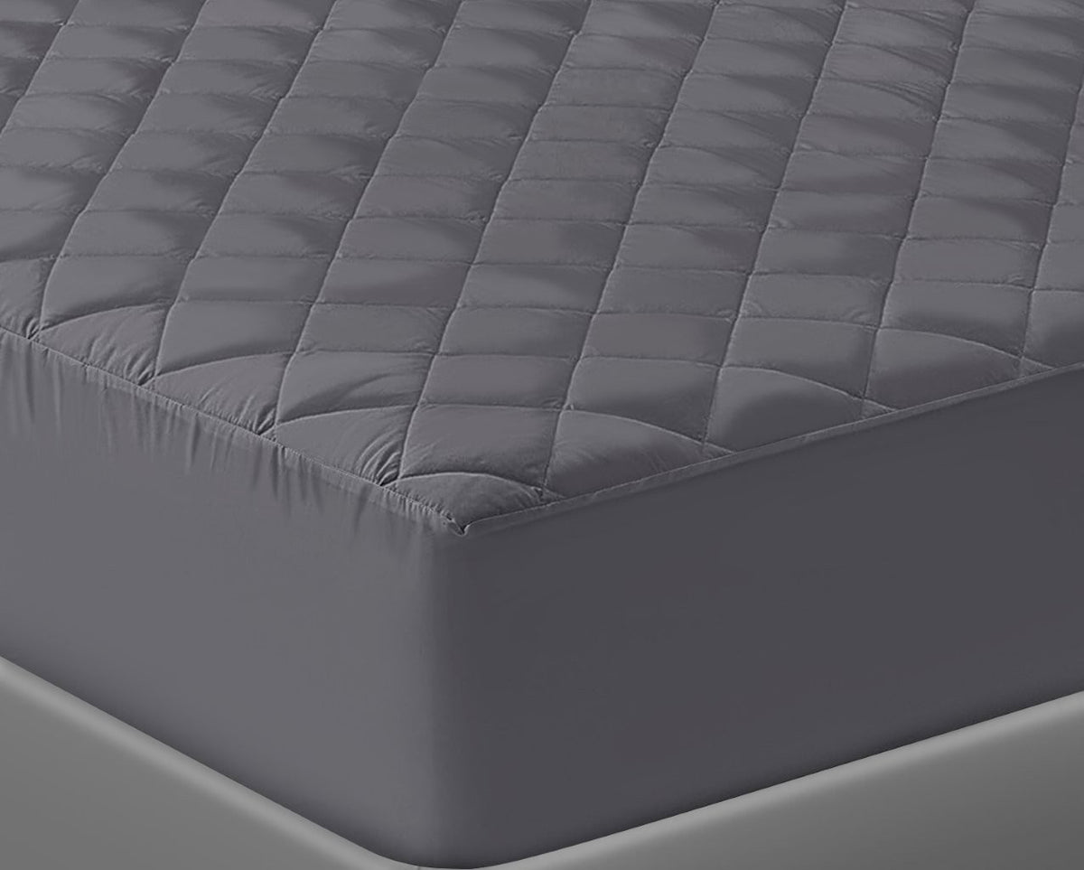Luxury Quilted Double Bed Mattress Protector Charcoal Grey