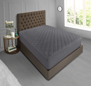 Luxury Quilted Single Bed Mattress Protector Charcoal Grey