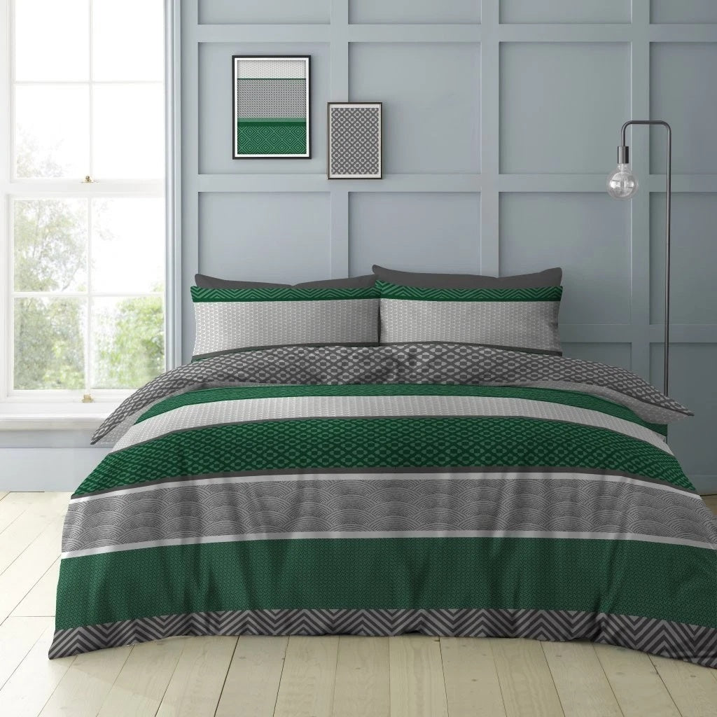 Moroccan Style Duvet Cover Set, Double, Green & Grey