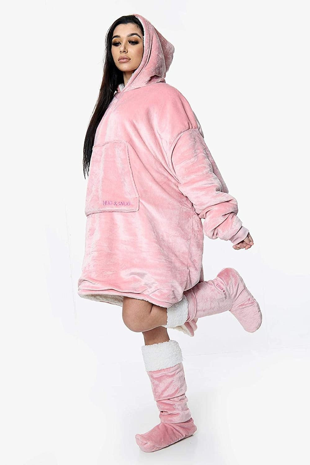 Oversized Plush Sherpa Hoodie Blanket - Blush Pink