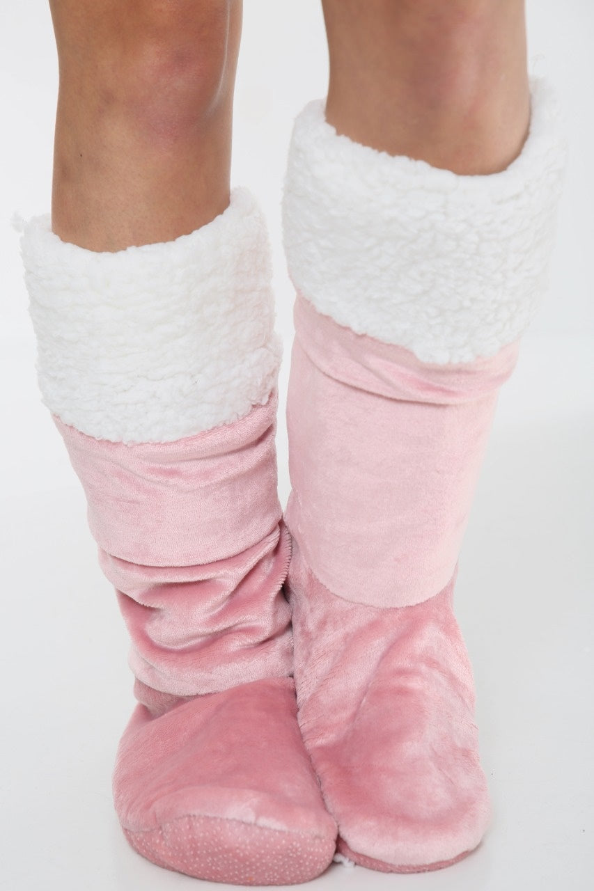 Plush Sherpa Fleece Slipper Gripper Socks - Blush Pink