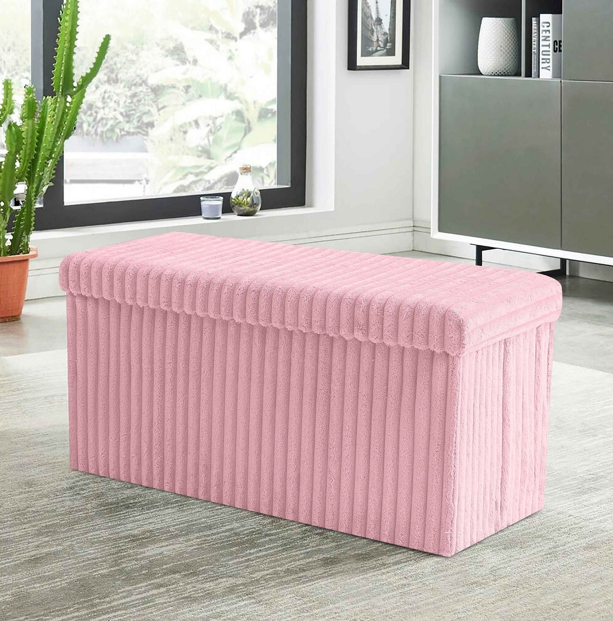 Foldable Storage Box Foot Stool Ottoman Pouffe Seat - Blush Pink