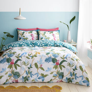 Tropical Jungle Leaves Duvet Cover Set, King, Green & Blue