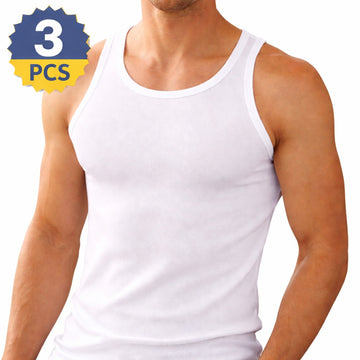 Mens Vest 100% Cotton, 3 Pack, X-Large, White