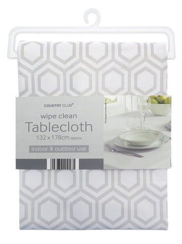 Geometric Wipe Clean Table Cloth 132x178cm - Grey