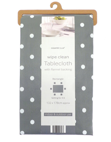 Polka Dot Wipe Clean Kitchen Dining Table cloth - Grey