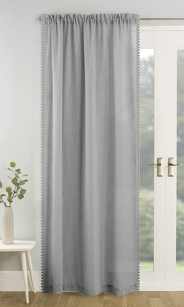 55x90" Grey Tahiti Pom Pom Edge Lined Net Curtains