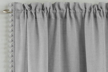 55x72" Grey Tahiti Pom Pom Edge Lined Net Curtains