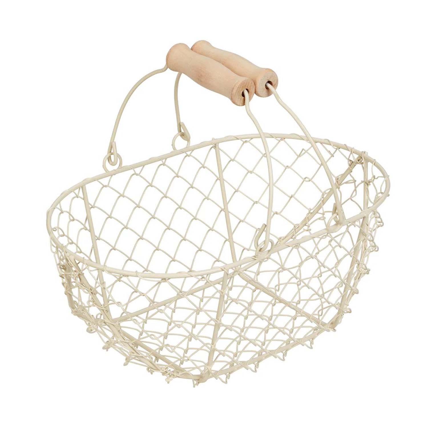 Cream Metal Wood Handle Kids Easter Egg Basket