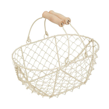 Cream Metal Wood Handle Kids Easter Egg Basket