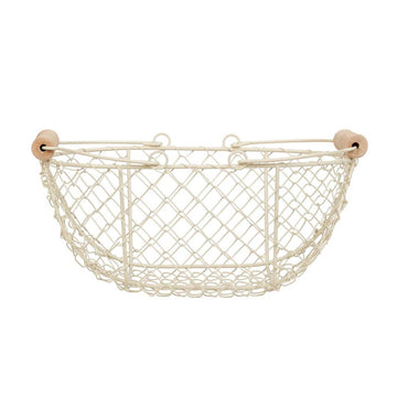 2Pcs Cream Metal Wood Handle Kids Easter Egg Basket