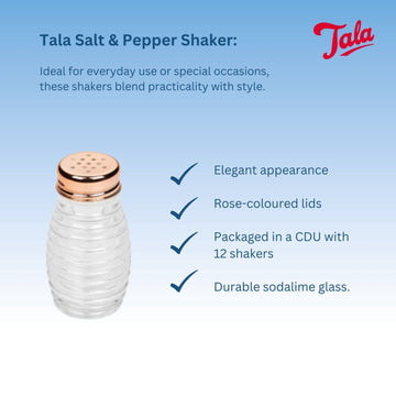 85ml Clear Rose Gold Lid  Tala Glass Salt & Pepper Shaker Set