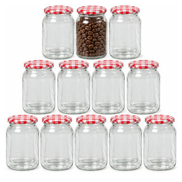 12Pcs 380ml Gingham Screw Lids Glass Storage Jars Set