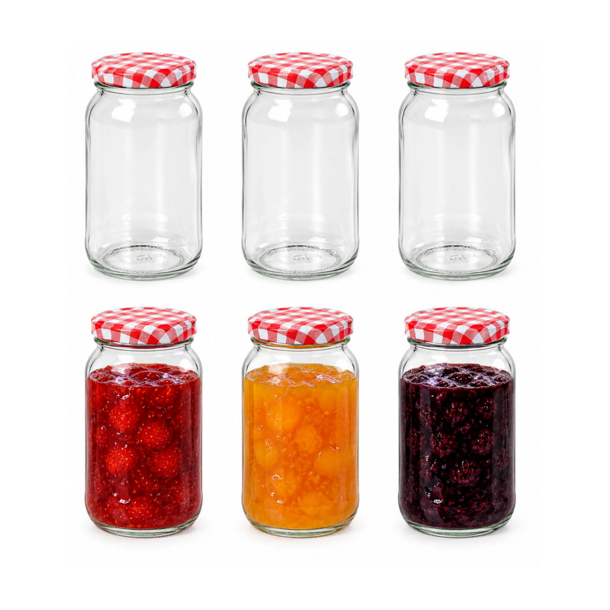 6Pcs 380ml Gingham Screw Lids Glass Storage Jars Set
