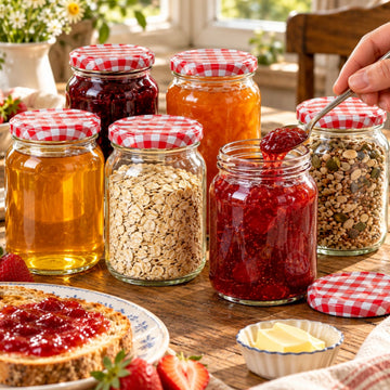 12Pcs 380ml Gingham Screw Lids Glass Storage Jars Set
