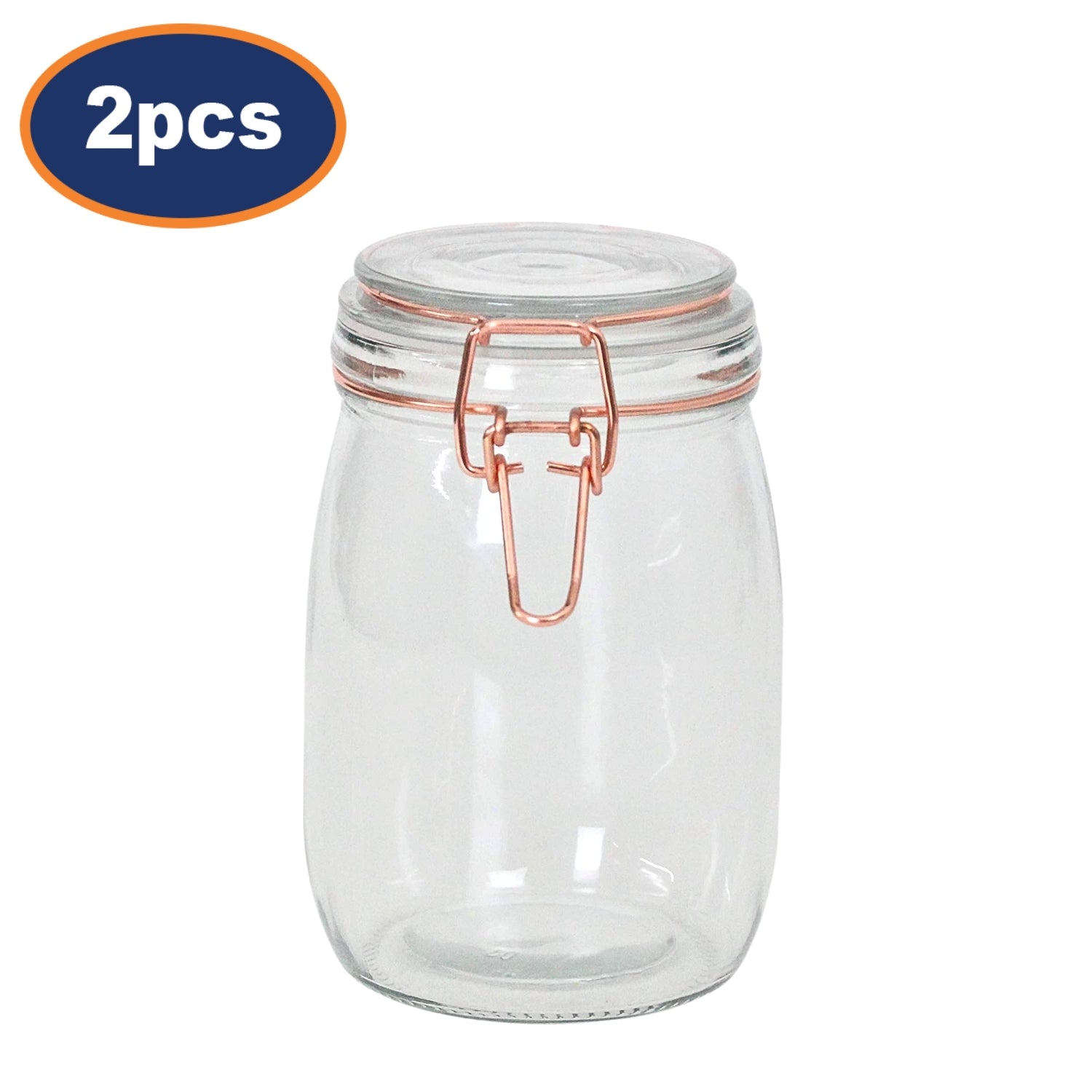 2Pcs Tala 1Litre Glass Copper Clip Top Storage Jars