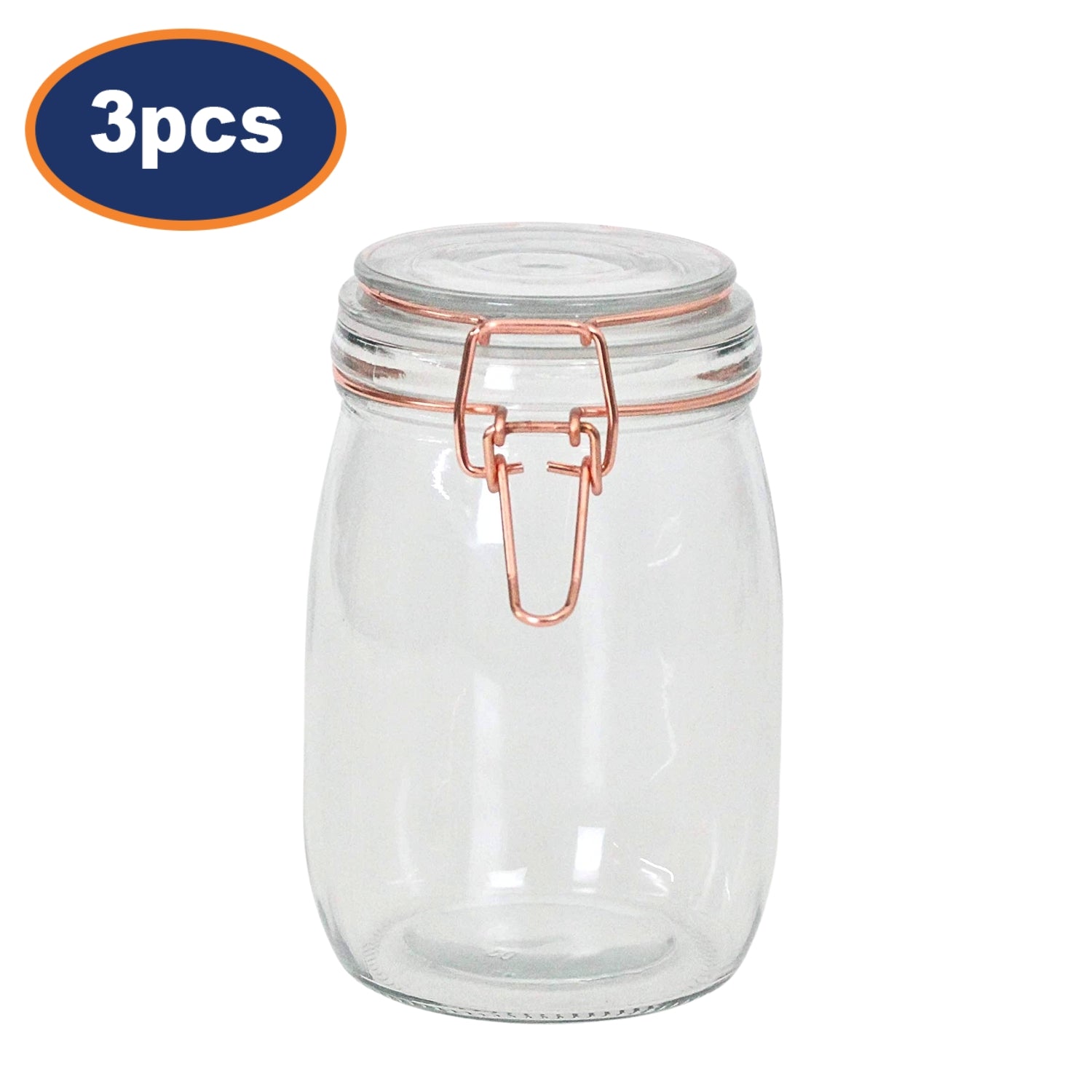 3Pcs Tala 1Litre Glass Copper Clip Top Storage Jars