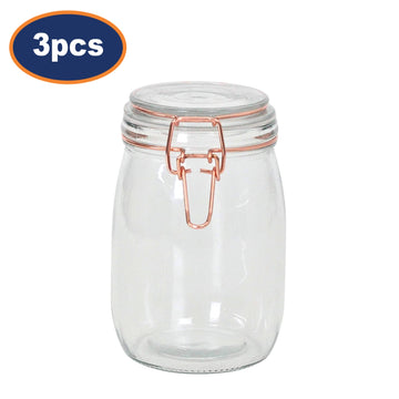 3Pcs Tala 1Litre Glass Copper Clip Top Storage Jars