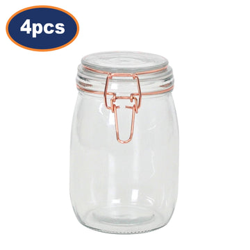 4Pcs Tala 1Litre Glass Copper Clip Top Storage Jars