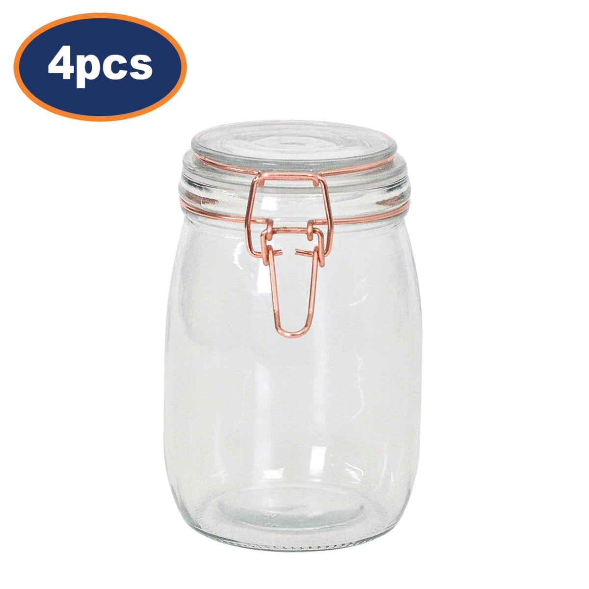4Pcs Tala 1Litre Glass Copper Clip Top Storage Jars