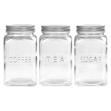 1.25L Coffee Tea Sugar Glass Storage Canisters Set